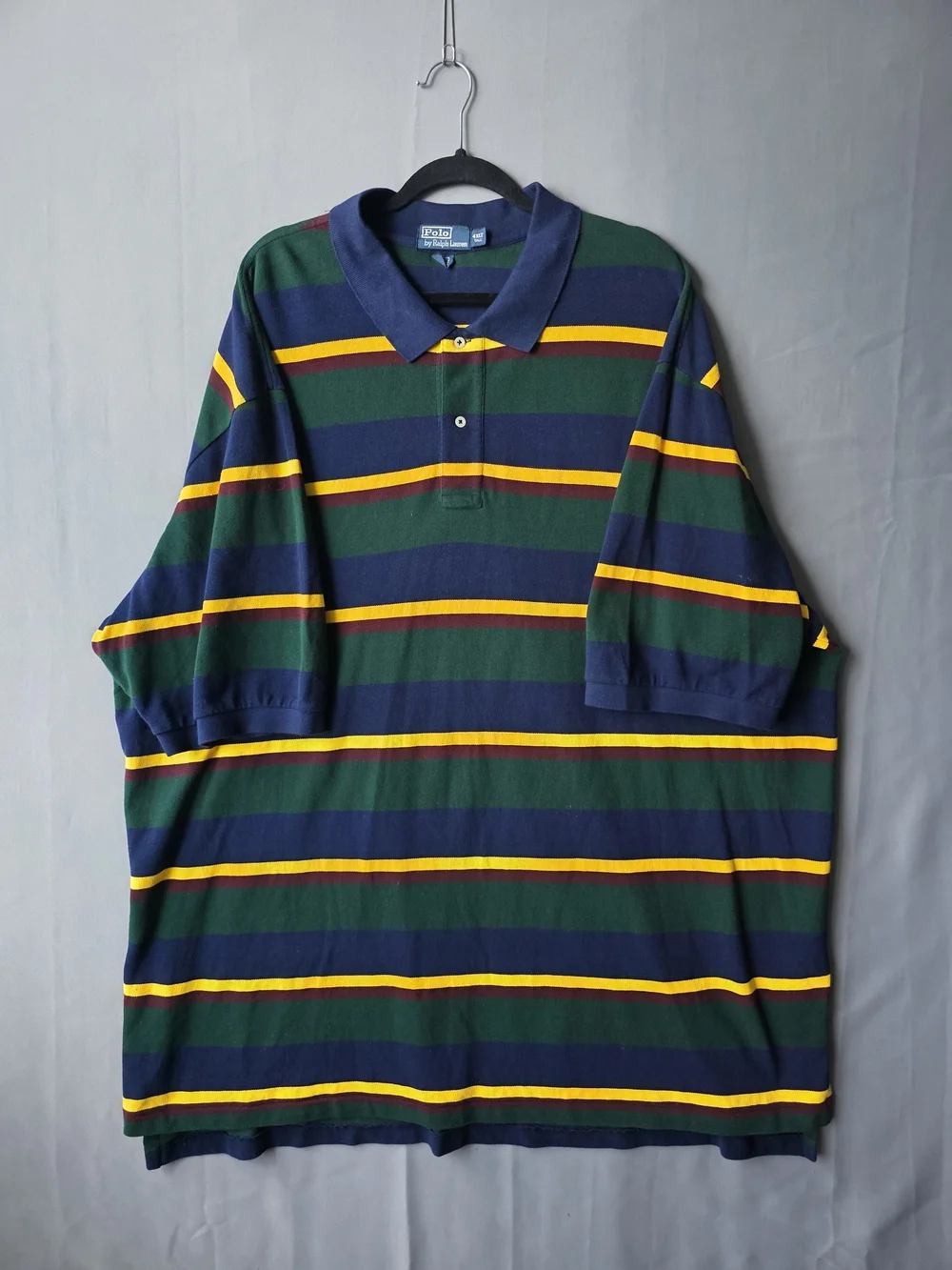 Vintage Polo Ralph Lauren 4XLT Tall Striped Polo Shirt Green Navy Yellow